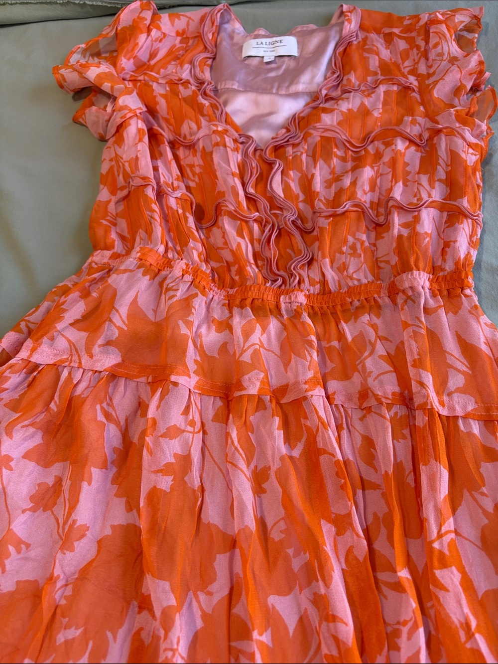 La Ligne Pink and Orange Floral Ruffle Dress for Girls